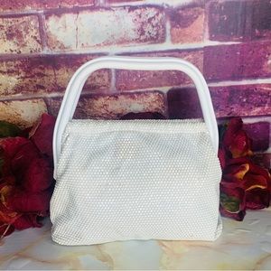 Vintage 60s B B and B Travel Goods White Corde  Beaded Framed Clutch